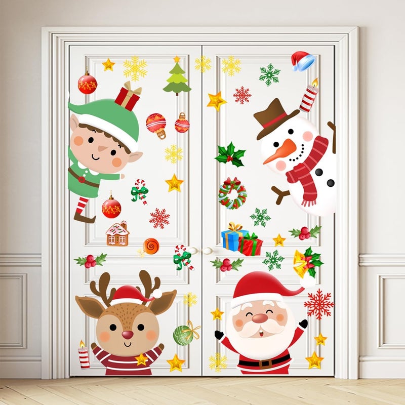 Demonwer 34.37 x 30.62 Inch Large Christmas Door Stickers Decor Removable Elk Santa Claus Reindeer Snowman Cute Penguin Bear Snowflake Decal for Window Door Refrigerator Home Bedroom Festival Party Decorations - Image 3